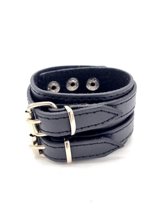 Svart läderarmband med dubbla spännen