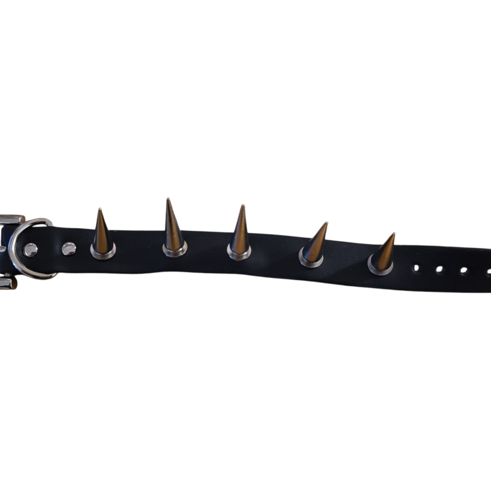 Svart läderarmband med extra långa spikes – Justerbart