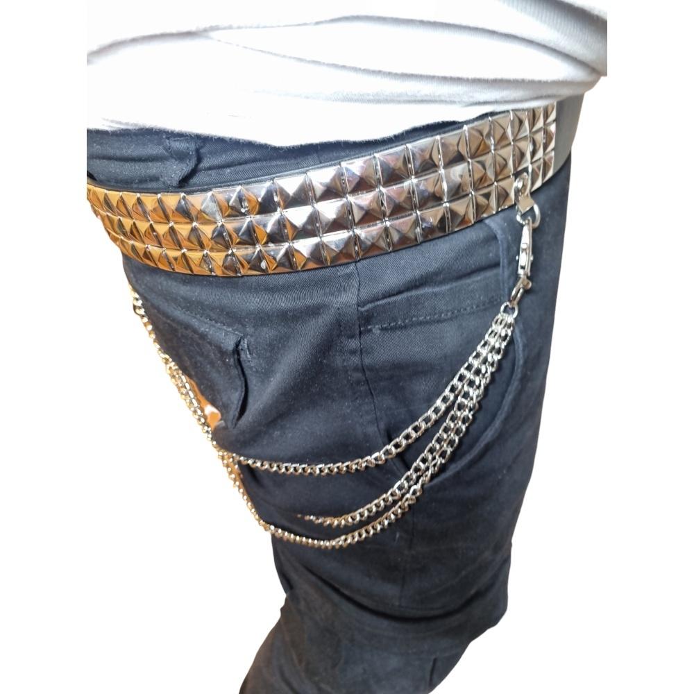 Svart nitbälte med silverfärgade kedjor –  produktbild – Hiprock