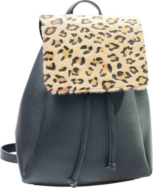 Black backpack with leopard print